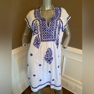 Roller Rabbit White Dress with Blue Embroidered NOT FOR SALE